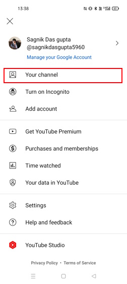 Tu opción de canal en la aplicación móvil de YouTube